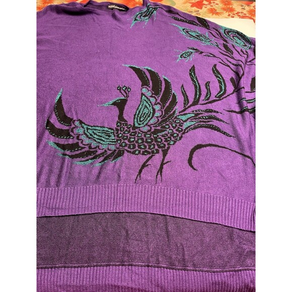Paul Simon Peacock Poncho OS Purple Teal Artsy Boho Wearable Art - Picture 4 of 14